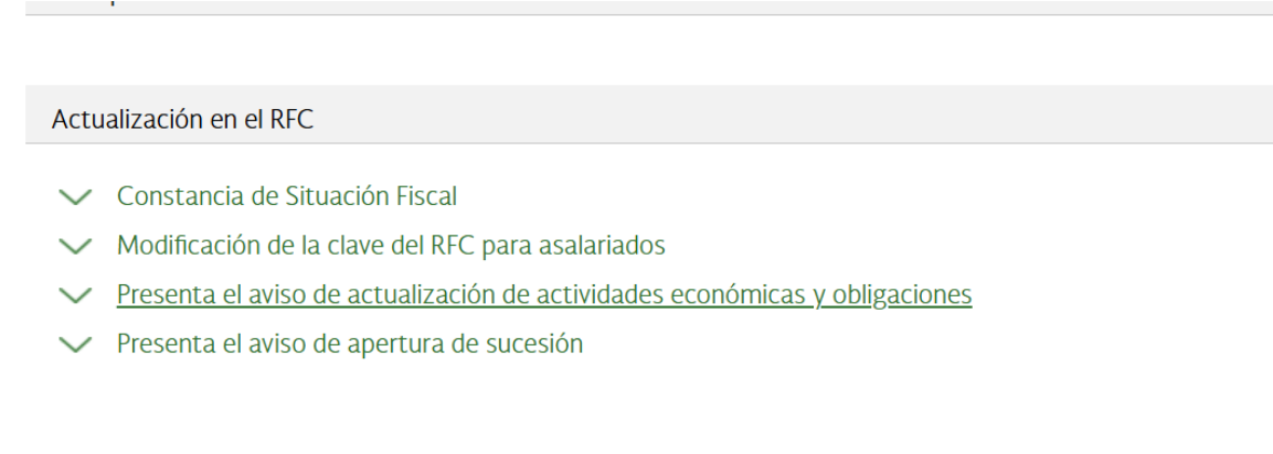 Sección del portal SAT para actualizar RFC