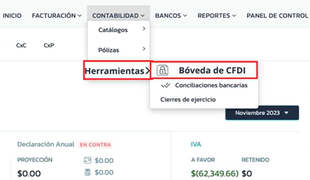 Acceso a Bóveda de CFDI en software contable Abaccor