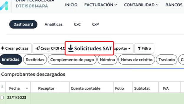 Solicitud de verificación de CFDI SAT en software contable Abaccor