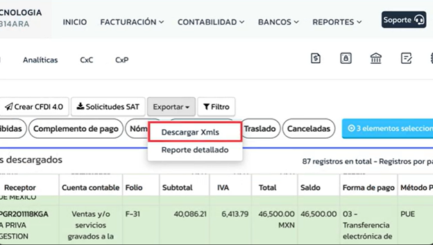 Descarga de XML en software contable Abaccor