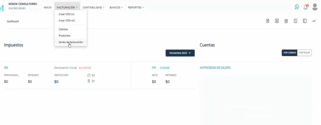 Pantalla para ingresar a módulo de facturación en Abaccor