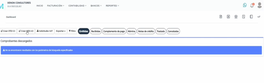Pantalla de proceso de creación de CFDI 4.0 en Abaccor