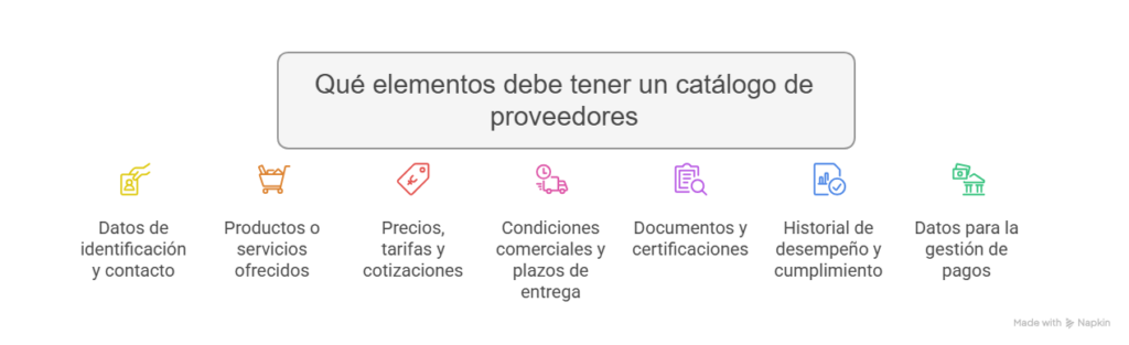 Componentes de un catálogo de proveedores