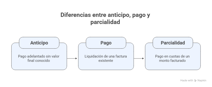 Diferencias entre anticipo, pago y parcialidad
