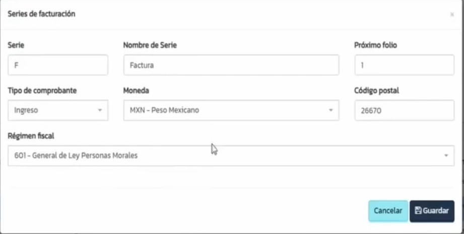 Configuración de serie de facturación en Abaccor