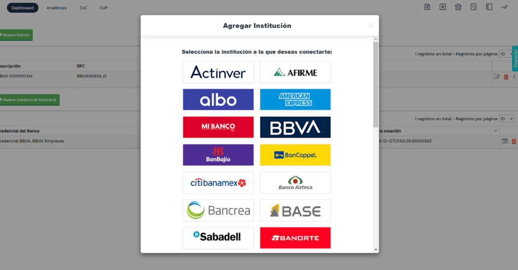 Pantalla para agregar nuevo banco