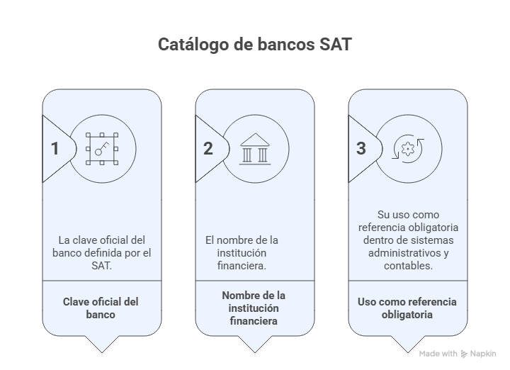 Elementos del catálogo de bancos SAT