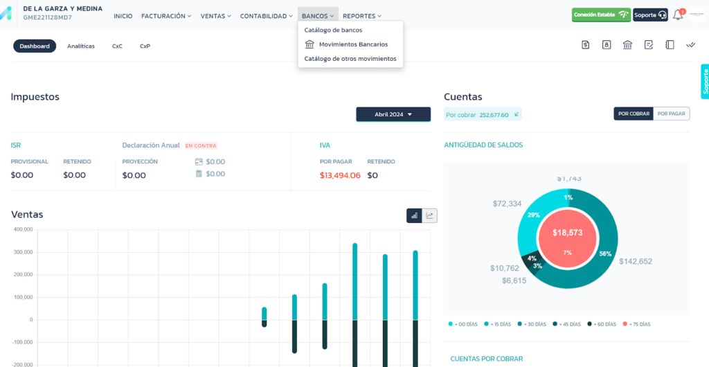 Pantalla de menú para crear catálogo de bancos SAT