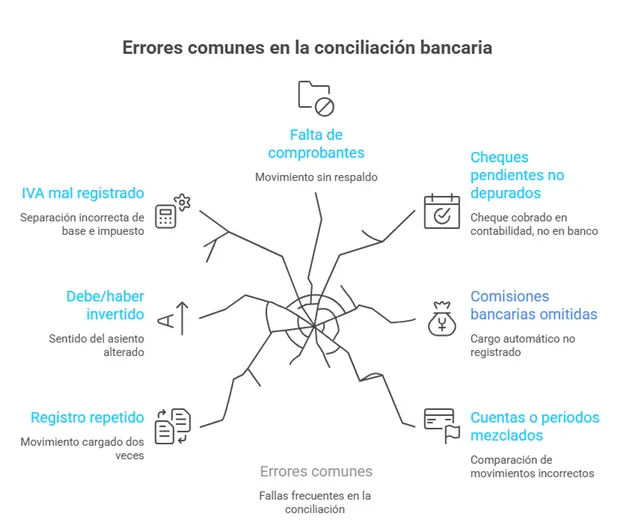 Errores frecuentes al revisar cómo hacer una conciliación bancaria